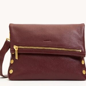 Hammitt Maroon Leather Clutch with Gold Accents